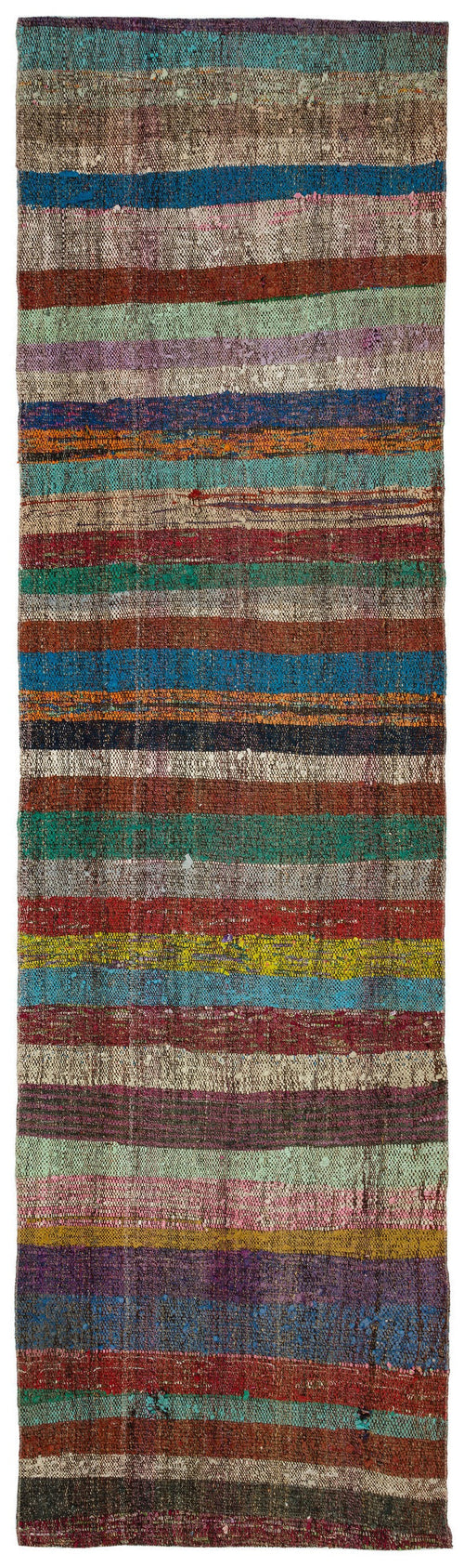 Girit Brown Striped Wool Handmade Area Rug 3'2" x 11'2"