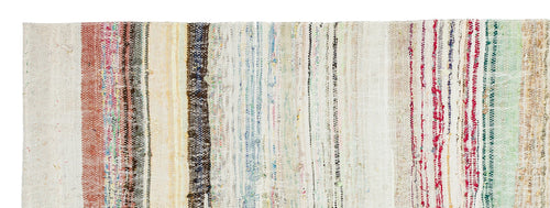 Girit Beige Striped Wool Handmade Area Rug 2'11" x 8'1"