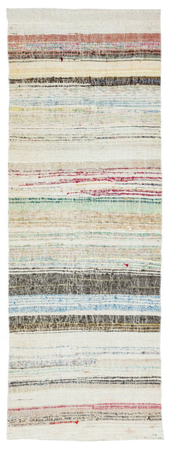 Girit Beige Striped Wool Handmade Area Rug 2'11" x 8'1"