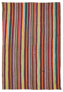 Girit Red Striped Wool Handmade Area Rug 5'0" x 7'9"
