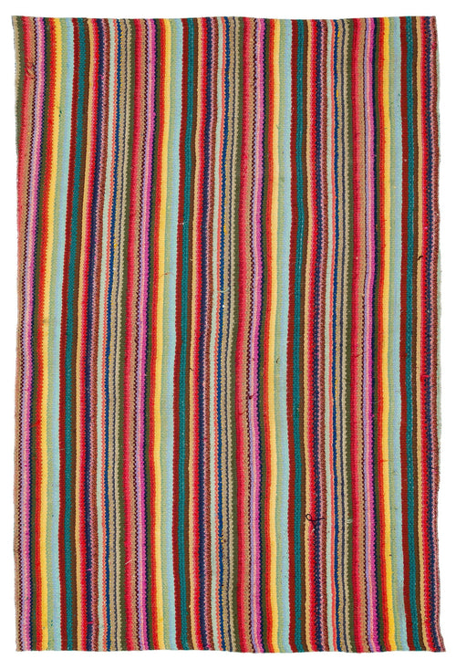 Girit Red Striped Wool Handmade Area Rug 5'0" x 7'9"