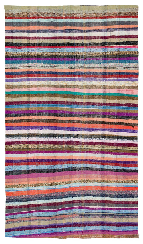 Girit Beige Striped Wool Handmade Area Rug 5'5" x 9'6"
