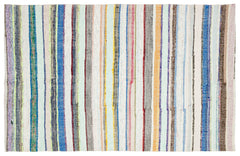 Girit Beige Striped Wool Handmade Area Rug 6'5" x 10'1"