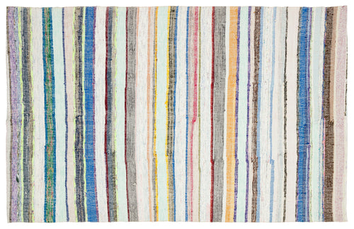 Girit Beige Striped Wool Handmade Area Rug 6'5" x 10'1"