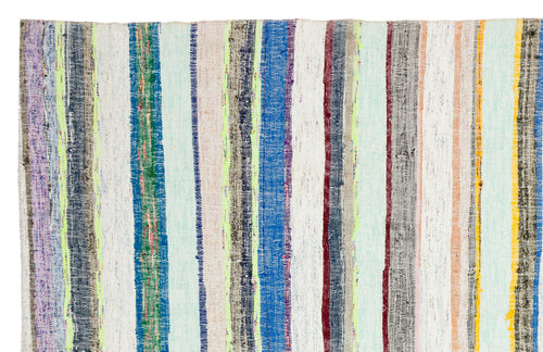 Girit Beige Striped Wool Handmade Area Rug 6'5" x 10'1"