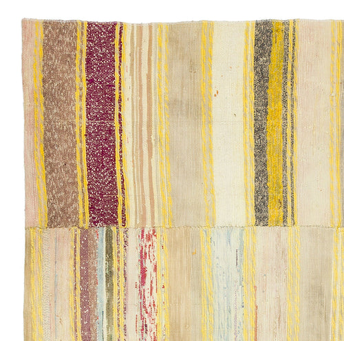 Girit Yellow Striped Wool Handmade Area Rug 5'6" x 5'6"