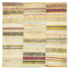 Girit Yellow Striped Wool Handmade Area Rug 5'6" x 5'6"