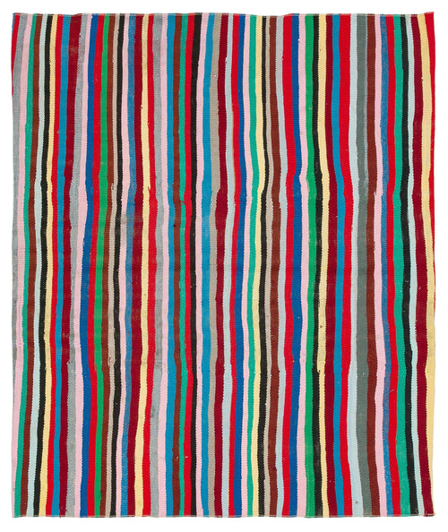 Girit 37042 Multy Striped Wool Handmade Area Rug 5'1" x 4'3"