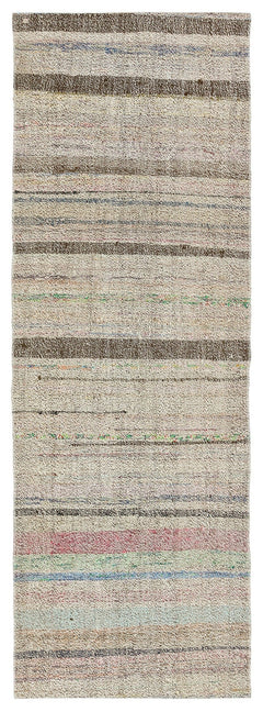 Girit Beige Striped Wool Handmade Area Rug 2'0" x 5'9"