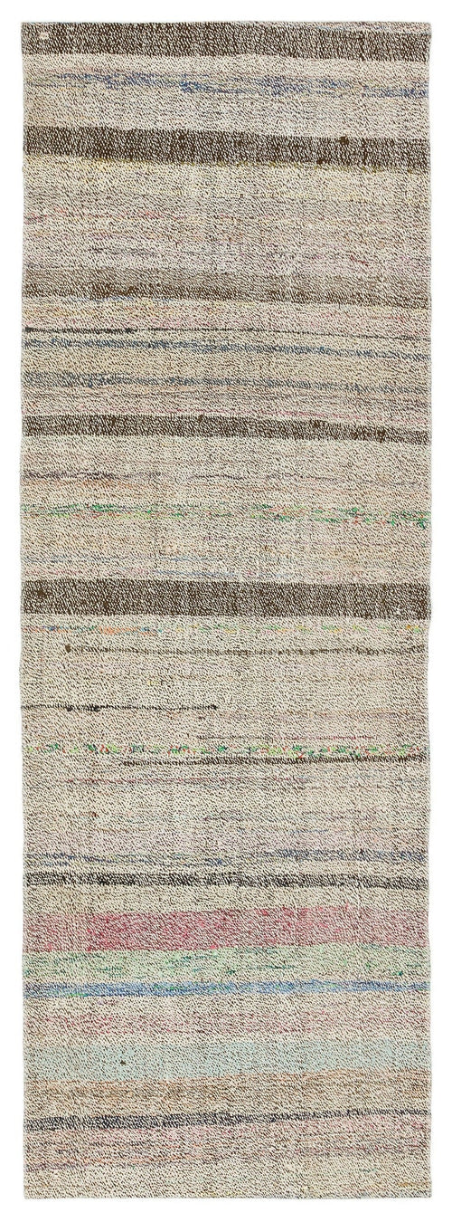 Girit Beige Striped Wool Handmade Area Rug 2'0" x 5'9"