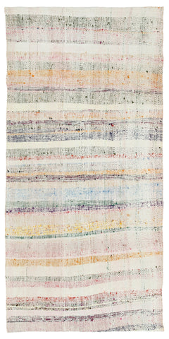 Girit Beige Striped Wool Handmade Area Rug 2'11" x 6'1"