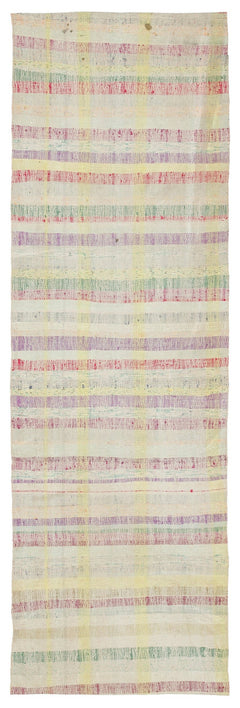 Girit Beige Striped Wool Handmade Area Rug 2'9" x 8'10"