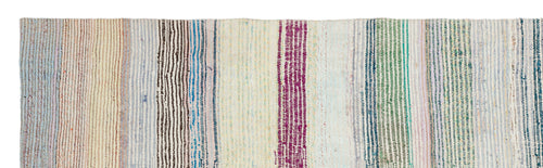 Girit Beige Striped Wool Handmade Area Rug 3'2" x 11'0"