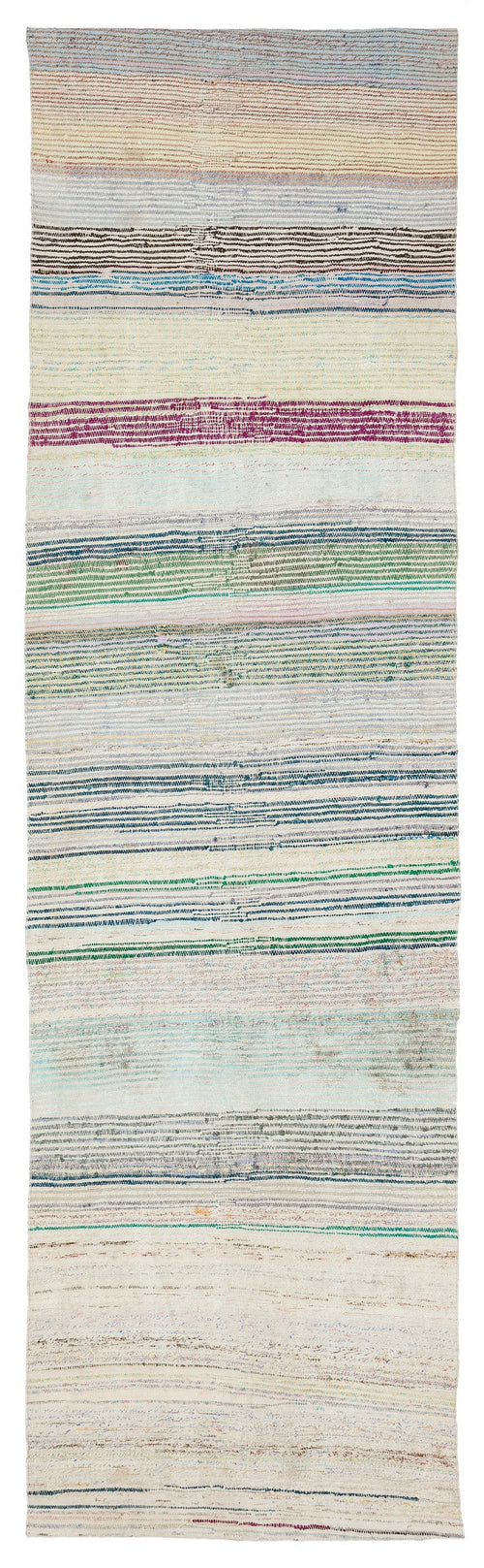 Girit Beige Striped Wool Handmade Area Rug 3'2" x 11'0"