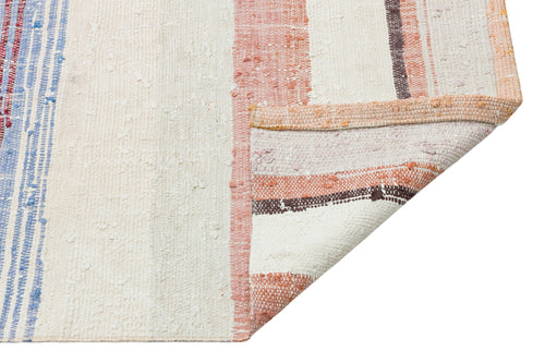 Girit Beige Striped Wool Handmade Area Rug 4'4" x 10'3"