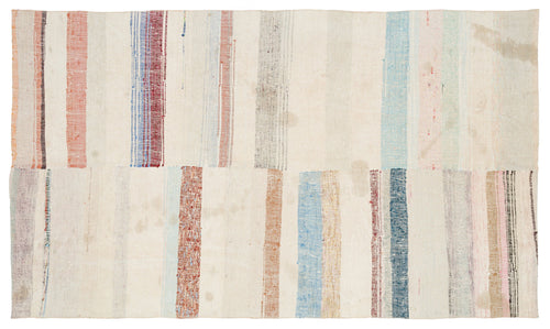 Girit Beige Striped Wool Handmade Area Rug 4'4" x 10'3"