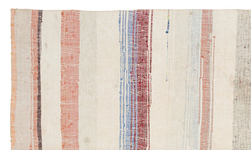 Girit Beige Striped Wool Handmade Area Rug 4'4" x 10'3"