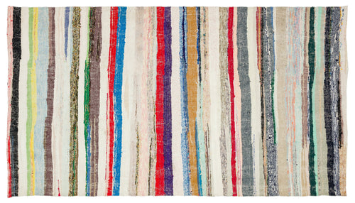 Girit Beige Striped Wool Handmade Area Rug 6'4" x 9'2"