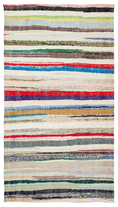 Girit Beige Striped Wool Handmade Area Rug 6'4" x 9'2"