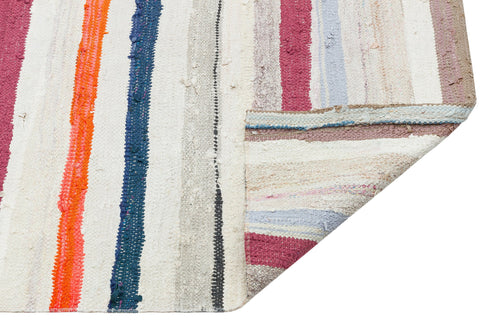 Girit Beige Striped Wool Handmade Area Rug 3'8" x 3'10"