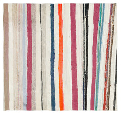 Girit Beige Striped Wool Handmade Area Rug 3'8" x 3'10"