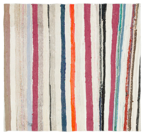 Girit Beige Striped Wool Handmade Area Rug 3'8" x 3'10"