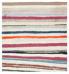 Girit Beige Striped Wool Handmade Area Rug 3'8" x 3'10"