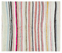 Girit Beige Striped Wool Handmade Area Rug 4'3" x 4'11"