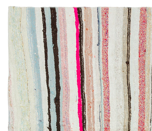 Girit Beige Striped Wool Handmade Area Rug 4'3" x 4'11"