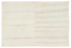 Girit Beige Striped Wool Handmade Area Rug 4'6" x 6'9"