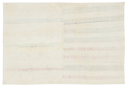 Girit Beige Striped Wool Handmade Area Rug 4'6" x 6'9"