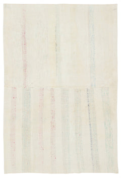 Girit Beige Striped Wool Handmade Area Rug 4'6" x 6'9"