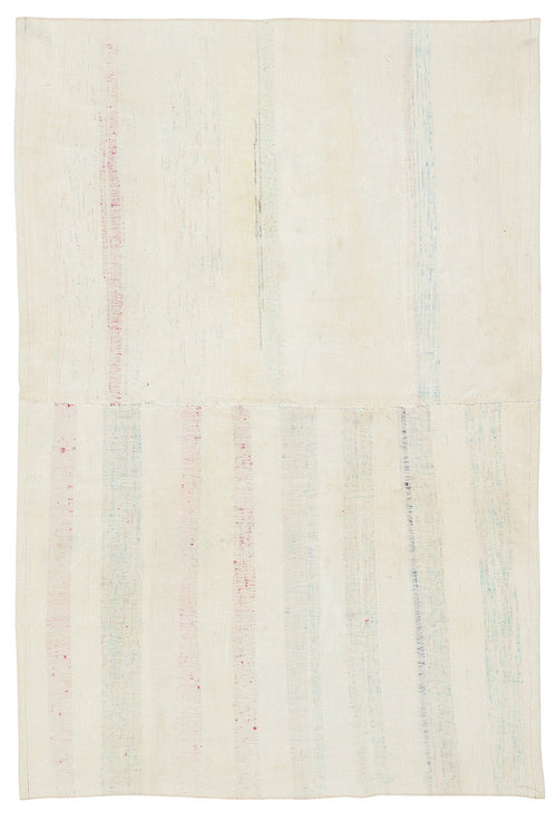 Girit Beige Striped Wool Handmade Area Rug 4'6" x 6'9"