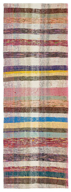 Girit Beige Striped Wool Handmade Area Rug 2'8" x 7'8"