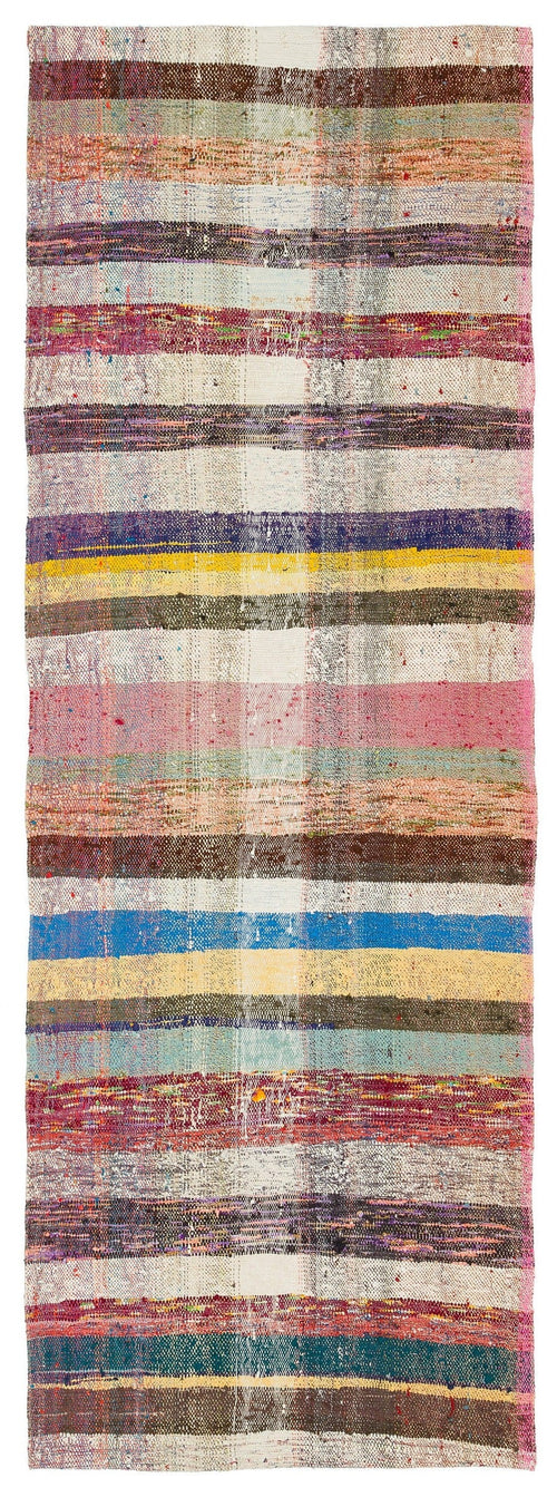 Girit Beige Striped Wool Handmade Area Rug 2'8" x 7'8"