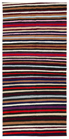 Girit Multy Striped Wool Handmade Area Rug 5'0" x 10'2"
