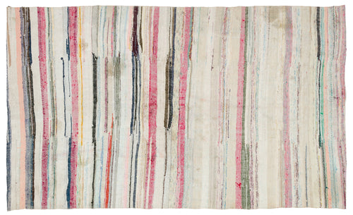 Girit Beige Striped Wool Handmade Area Rug 5'5" x 9'0"