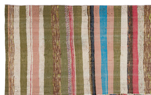 Girit Beige Striped Wool Handmade Area Rug 6'6" x 10'6"