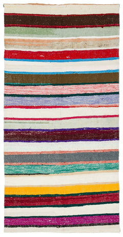 Girit Multy Striped Wool Handmade Area Rug 7'1" x 6'2"