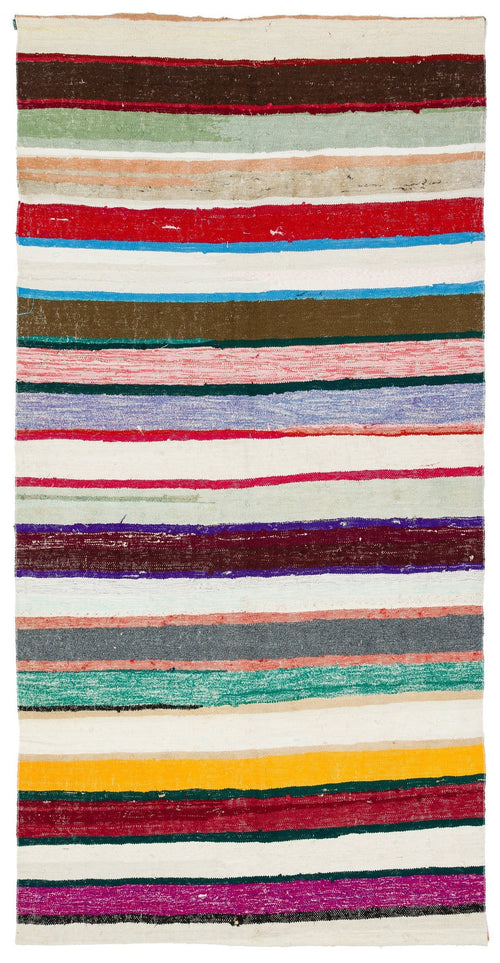 Girit Multy Striped Wool Handmade Area Rug 7'1" x 6'2"