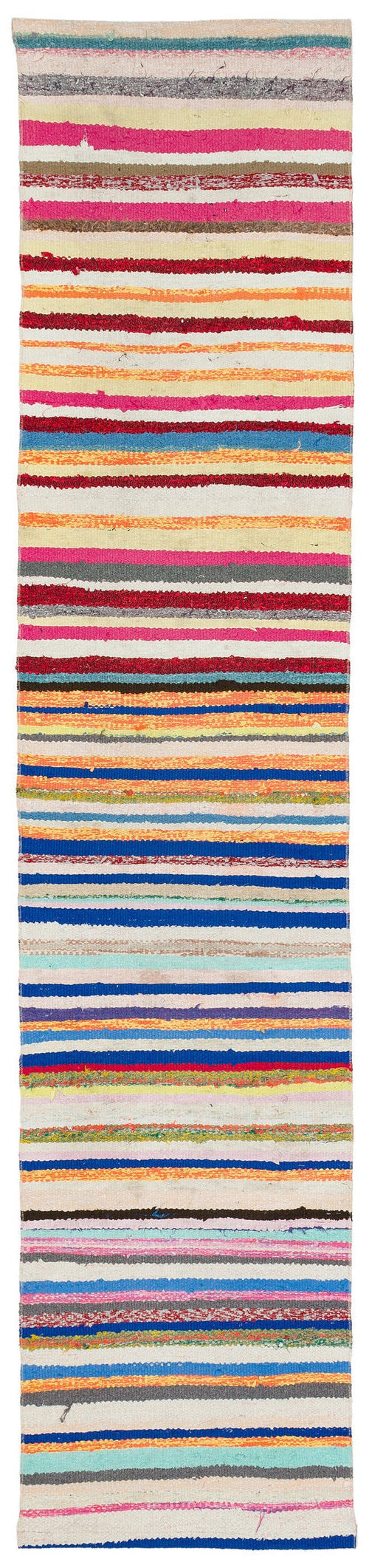 Girit Beige Striped Wool Handmade Area Rug 2'1" x 9'5"