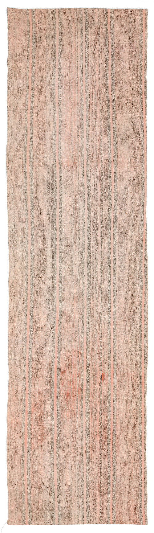 Girit Beige Striped Wool Handmade Area Rug 2'9" x 10'7"