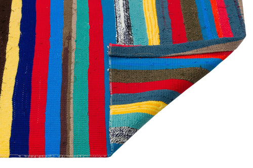 Girit Beige Striped Wool Handmade Area Rug 6'9" x 11'5"