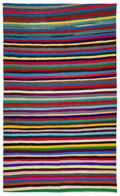 Girit Beige Striped Wool Handmade Area Rug 6'9" x 11'5"