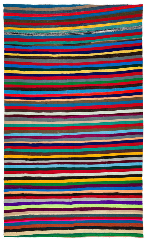 Girit Beige Striped Wool Handmade Area Rug 6'9" x 11'5"