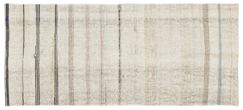 Girit Beige Striped Wool Handmade Area Rug 3'2" x 7'2"