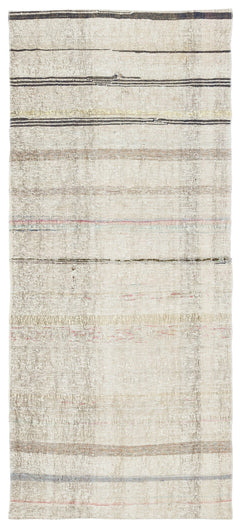 Girit Beige Striped Wool Handmade Area Rug 3'2" x 7'2"