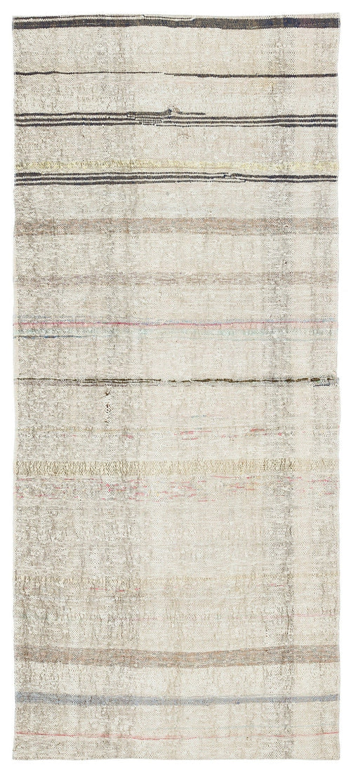 Girit Beige Striped Wool Handmade Area Rug 3'2" x 7'2"