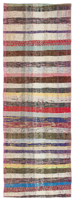 Girit Beige Striped Wool Handmade Area Rug 2'9" x 7'7"