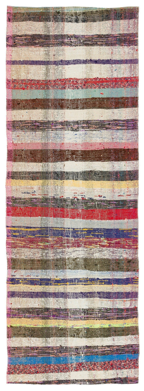 Girit Beige Striped Wool Handmade Area Rug 2'9" x 7'7"